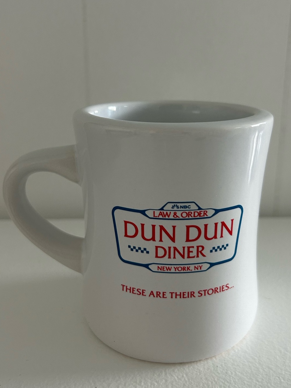 NBC Law & Order Dun Dun Diner Mug Benson & Co Coffee New York City White Ceramic